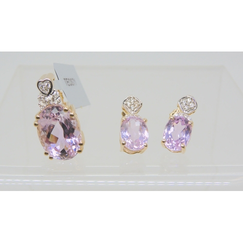 743 - A pair of 9ct gold Kunzite and zircon earrings, together with a 9ct gold Thomas Rae designed pendant... 