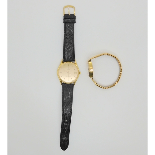 751 - A gold plated Omega Seamaster quartz, together with a 9ct gold ladies vintage Tissot watch with gold... 