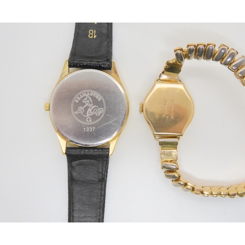 751 - A gold plated Omega Seamaster quartz, together with a 9ct gold ladies vintage Tissot watch with gold... 