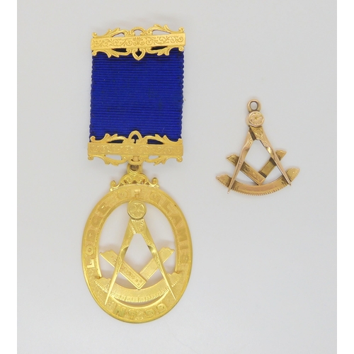 755 - A yellow metal Masonic jewel in original fitted box from Hamilton & Inches, Edinburgh, together ... 