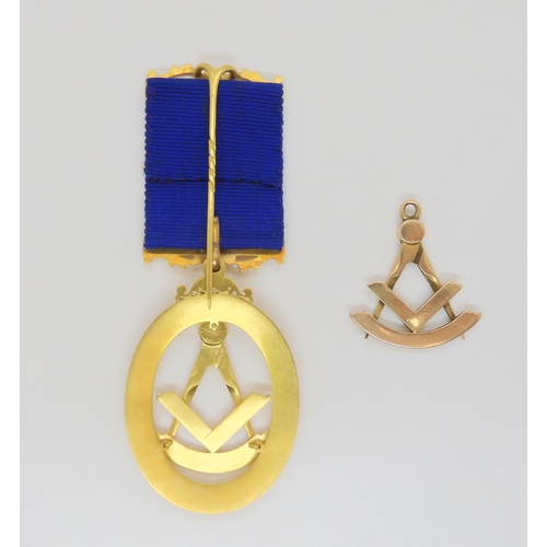 755 - A yellow metal Masonic jewel in original fitted box from Hamilton & Inches, Edinburgh, together ... 