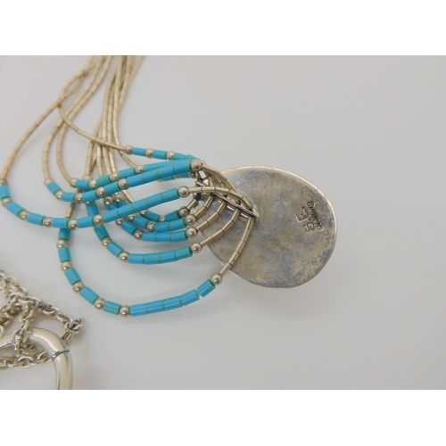 759 - A First Nation Turquoise necklace and earrings, signed Senza Eustace Zuni, a silver retro ladies wat... 