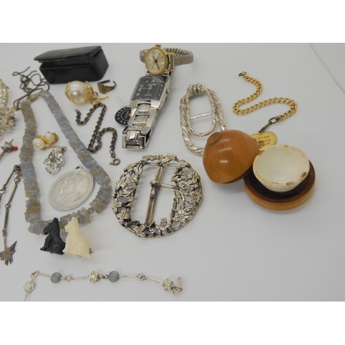 760 - A collection of costume jewellery to include a Black & white Whisky dog brooch, Watches and othe... 