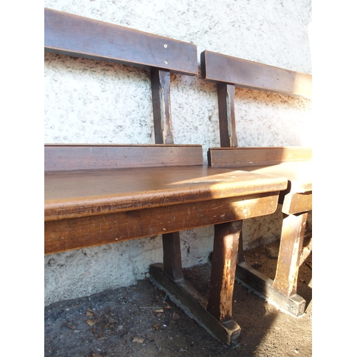 108 - An early 20th century beech bench/pew with plain back on chamfered square supports, 79cm high x 152c... 