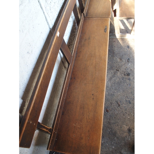 108 - An early 20th century beech bench/pew with plain back on chamfered square supports, 79cm high x 152c... 