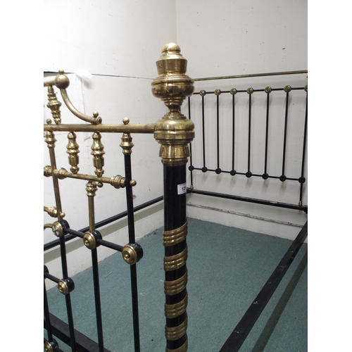 121 - A Victorian ebonised brass framed tester sized bed frame with mother of pearl inlays, 161cm high x 1... 