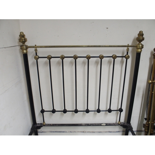 121 - A Victorian ebonised brass framed tester sized bed frame with mother of pearl inlays, 161cm high x 1... 