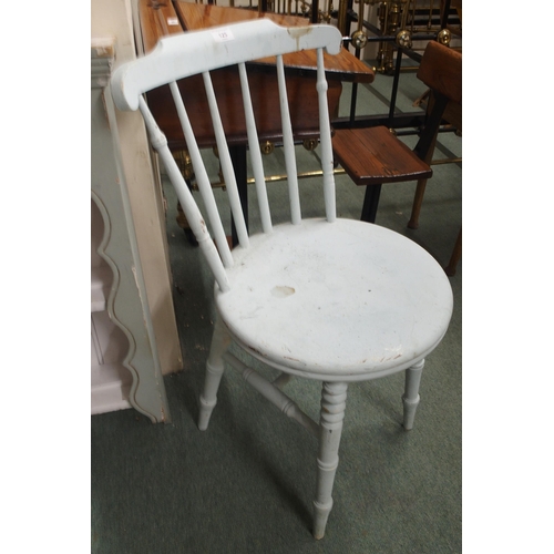 125 - A Victorian painted tripod piano stool, painted rail back chair and open wall shelf (3)