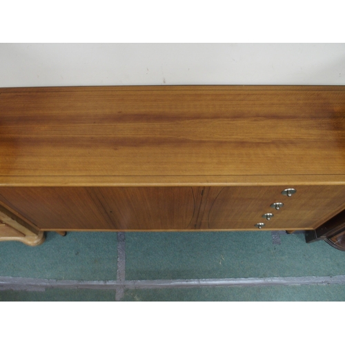 130 - A mid 20th century dining suite comprising stained teak extending dining table, 77cm high x 135cm lo... 