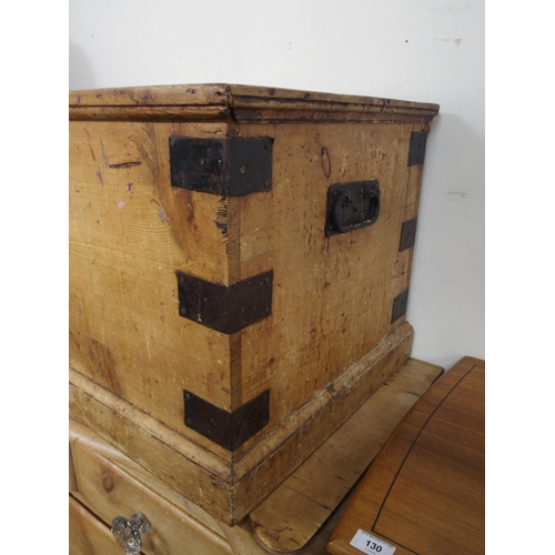 131 - A Victorian pine serpentine chest of three drawers with glass drawer pulls, 86cm high x 95cm wide x ... 