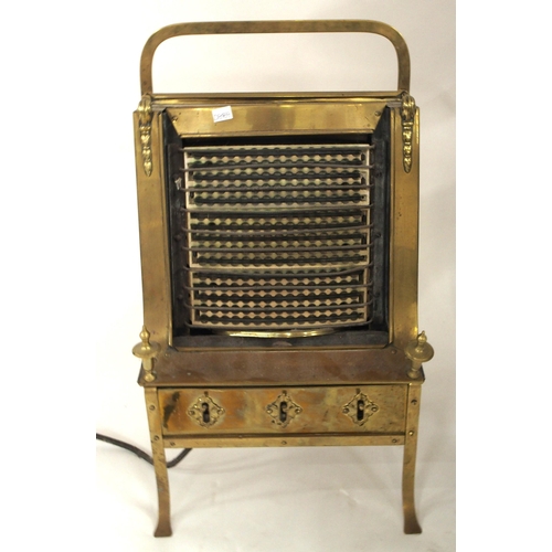 134 - A Victorian mahogany framed scroll armed chair, upholstered footstool and brass electric fire (3)