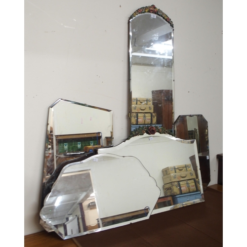 136 - A lot of five assorted 20th century frameless bevelled glass wall mirrors (5)