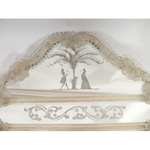 140 - A 20th century reproduction Venetian style cushion wall mirror, 72cm high x 53cm wide