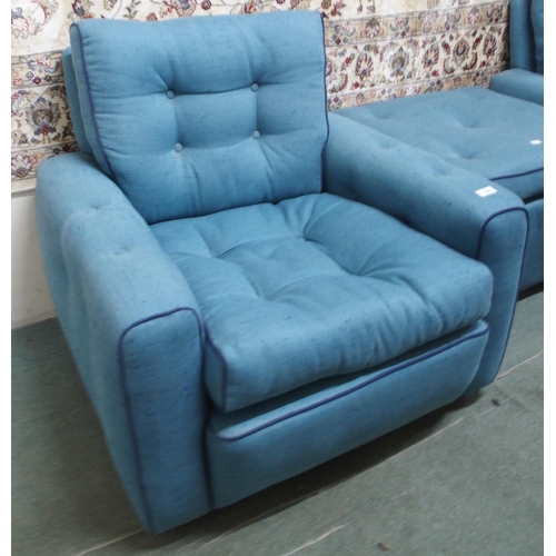 145 - A pair of mid 20th century blue upholstered armchairs, 69cm high x 80cm wide x 73cm deep and an acco... 