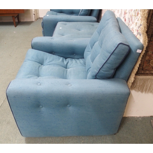 145 - A pair of mid 20th century blue upholstered armchairs, 69cm high x 80cm wide x 73cm deep and an acco... 