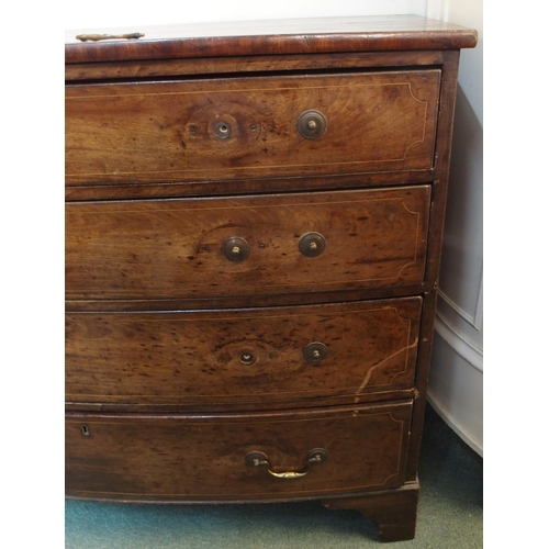 65 - A Victorian mahogany bow fronted chest of four drawers on bracket feet, 91cm high x 115cm wide x 57c... 