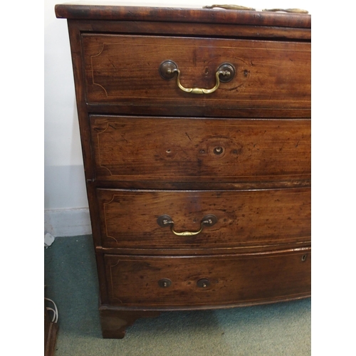 65 - A Victorian mahogany bow fronted chest of four drawers on bracket feet, 91cm high x 115cm wide x 57c... 