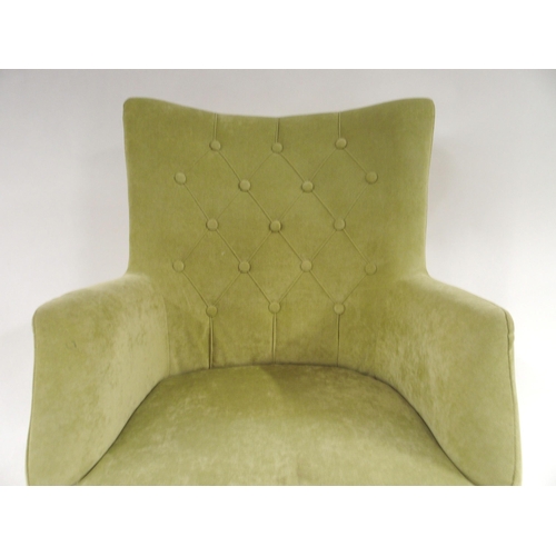 98 - A contemporary lime green upholstered button back armchair, 96cm high x 62cm wide x 66cm deep