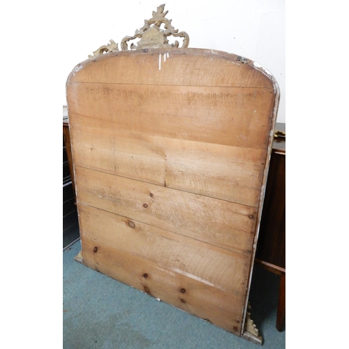 107 - A 19th century gilt gesso framed overmantle mirror with scrolled foliate surmount, 145cm high x 122c... 