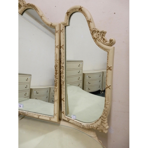 108 - A 20th century continental style white painted kidney shaped triple plate dressing table, 146cm high... 