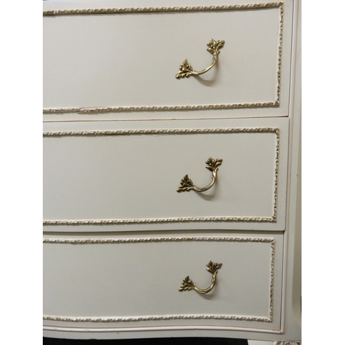 109 - A 20th century continental style white painted serpentine front chest of five drawers, 109cm high x ... 