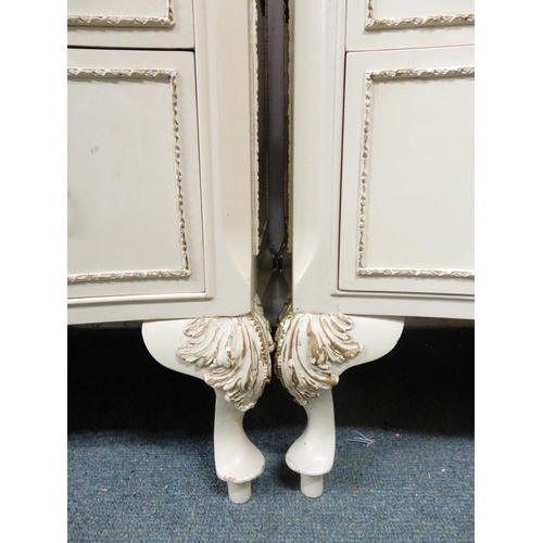 110 - A pair of 20th century continental style white painted chests of three drawers, 74cm high x 78cm wid... 