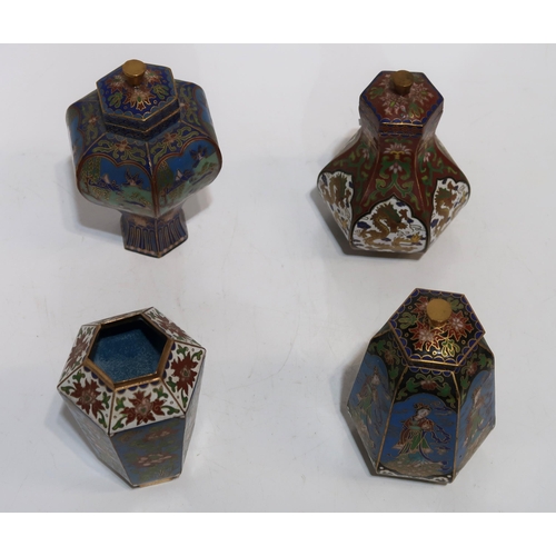 245 - Four cloisonn&eacute; urns of differing shapes