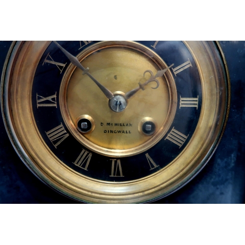 248 - A French black slate mantle clock with movement by AD Mougin, retailed by D McMillan, Dingwall, the ... 
