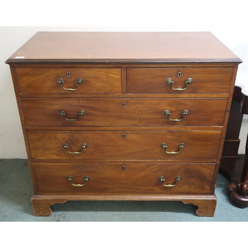 35 - A 19th century mahogany two over three chest of drawers with brass drawer pulls on bracket feet, 92c...