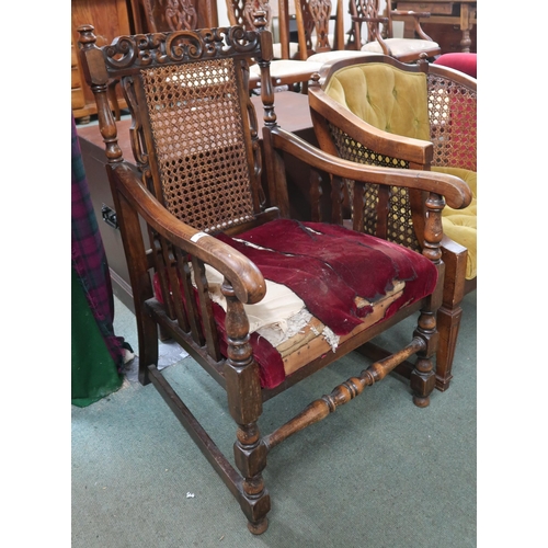 48 - An early 20th century mahogany framed bergere backed armchair and another 20th century bergere butto...