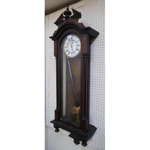 62 - A 20th century mahogany cased Vienna style wall clock, 115cm high x 38cm wide