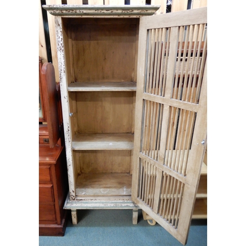 65 - A 20th century continental larder cabinet with destressed finish, 180cm high x 70cm wide x 41cm deep