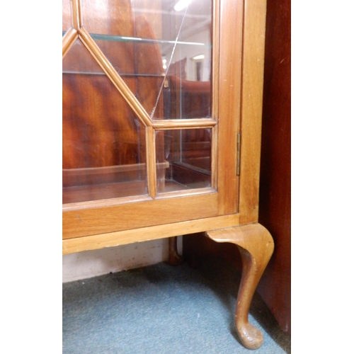 67 - An early 20th century mahogany glazed display cabinet on cabriole feet, 116cm high x 107cm wide x 38... 