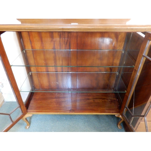 67 - An early 20th century mahogany glazed display cabinet on cabriole feet, 116cm high x 107cm wide x 38... 