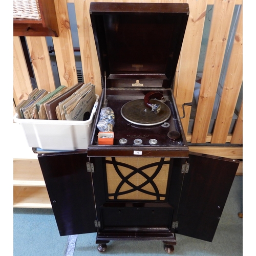 70 - A 20th century mahogany cased Orchorsol gramophone cabinet, 102cm high x 49cm wide x 63cm deep and a... 