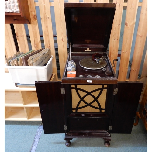 70 - A 20th century mahogany cased Orchorsol gramophone cabinet, 102cm high x 49cm wide x 63cm deep and a... 