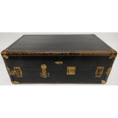 71 - An early 20th century metal bound cabin robe steamer trunk, 102cm high x 57cm wide x 41cm deep