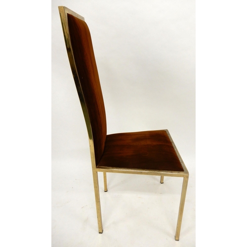 72 - A lot of eight mid 20th century Italian Renato Zevi brass plated dining chairs with brown velvet uph... 