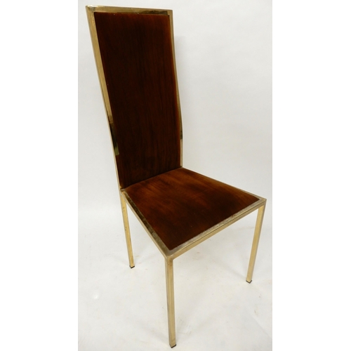 72 - A lot of eight mid 20th century Italian Renato Zevi brass plated dining chairs with brown velvet uph... 