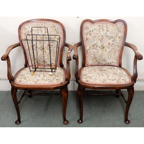 75 - A pair of 20th century mahogany framed parlour chairs, large white rococo style table lamp, mid 20th... 