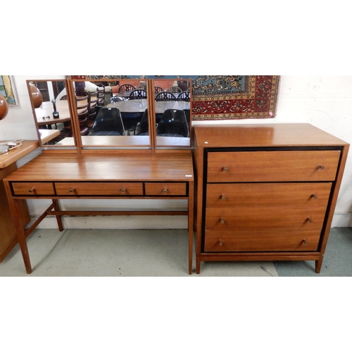 76 - A mid 20th century teak Elder triple plate dressing table, 130cm high x 117cm wide x 51cm deep and a... 