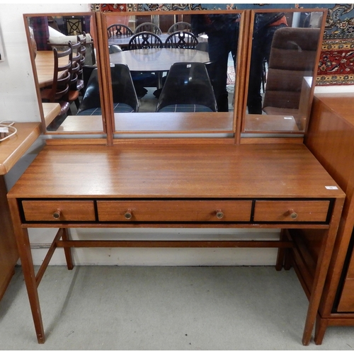 76 - A mid 20th century teak Elder triple plate dressing table, 130cm high x 117cm wide x 51cm deep and a... 