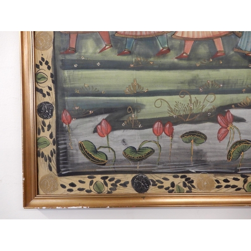 83 - A 20th century Indian framed painting depicting a wedding procession , 123cm high x 180cm wide