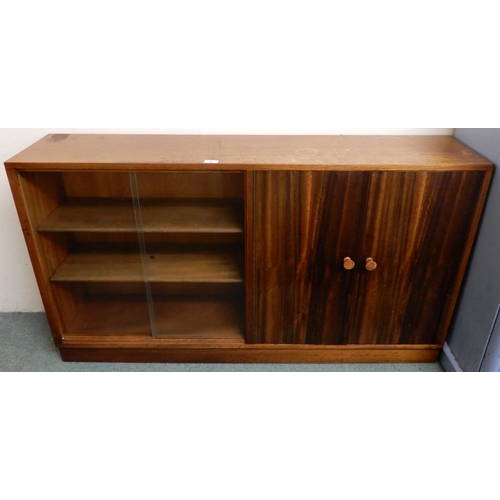 98 - A mid 20th century Afromosia teak bookcase with pair of glazed sliding doors alongside pair of cabin... 