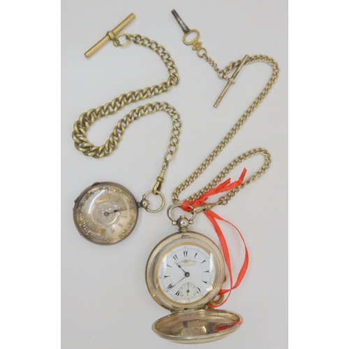 730 - A continental silver Turkish pocket watch stamped 800, the mechanism stamped Billodes, together with... 