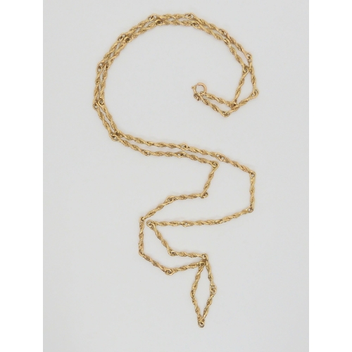 694 - A 9ct gold fancy baton link necklace, length 79cm, weight 21.9gms