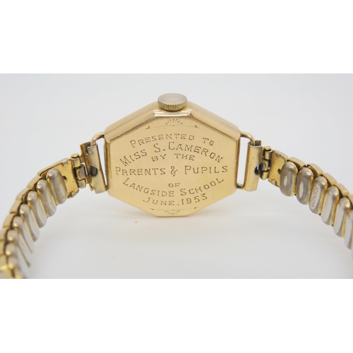 701 - A 9ct gold vintage ladies Rolex precision, hallmarked Chester 1950, back of the case inscribed and d... 