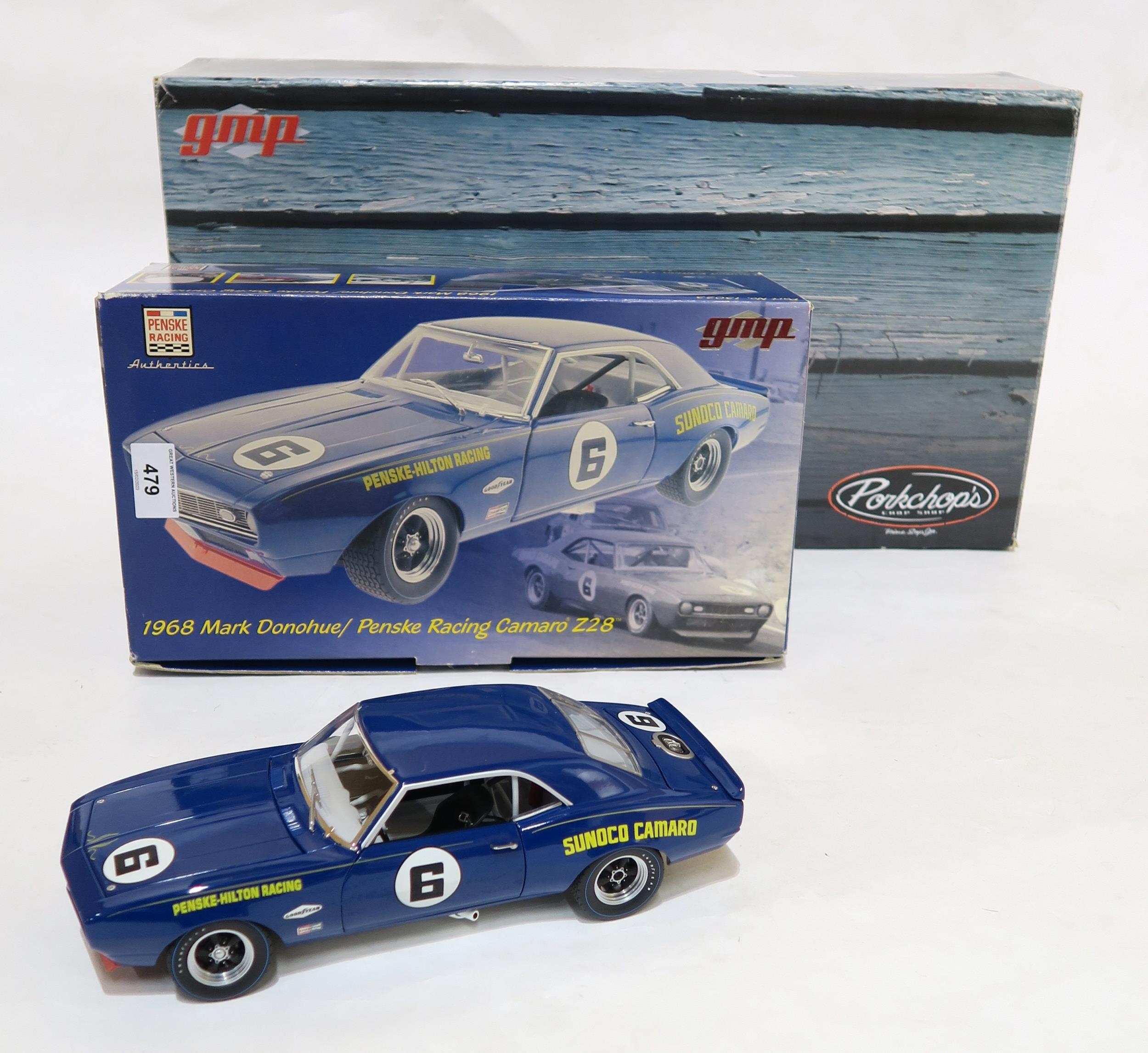 A boxed GMP 1:18-scale Limited Edition 1968 Mark Donohue/Penske Racing  Camaro Z28, together with a b