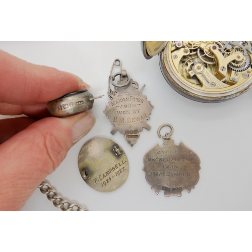 734 - A silver cased pocket watch with stop watch facility, bearing import marks for 1919, silver medallio... 