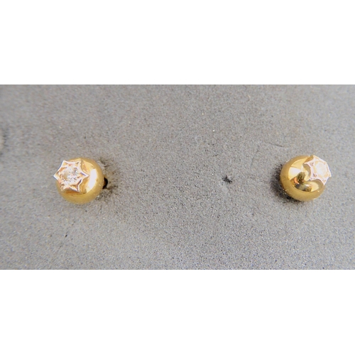 738 - A pair of 18ct gold diamond stud earrings of estimated approx 0.06cts, together with a carved mother... 